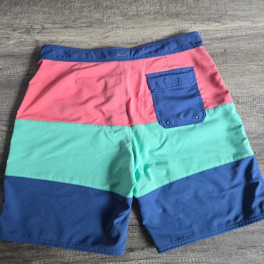 Vineyard Vines Mens Colorblock Board Shorts Pink Blue Turquoise Size 35